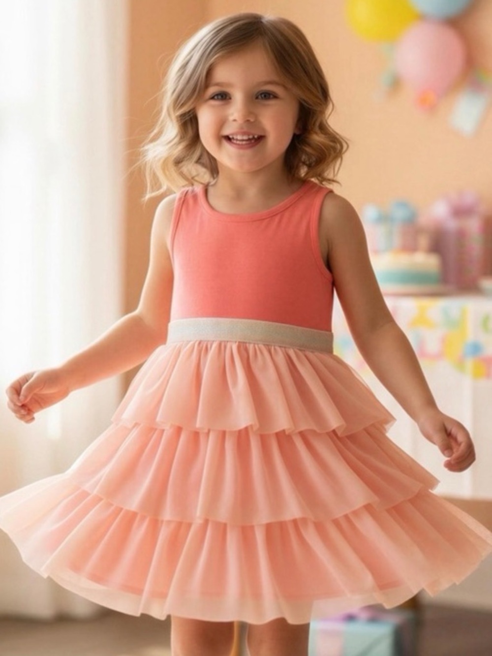 Hannah Andersson Floaty Soft Pink Dress 3 Tier Tulle Size Girl’s 120 (6-7)